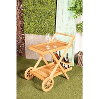 Brown Teak wood Traditional Outdoor Rolling Serving Cart, 32" x 32" x 21"