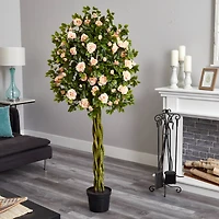 6ft. Potted Pink Rose Tree with Woven Trunk