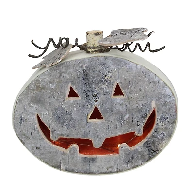 9.25" Gray LED Jack-O-Lantern Halloween Table Top Decoration