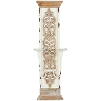 29" Brown Wood Pillar 2 Plate Scroll Wall Sconce