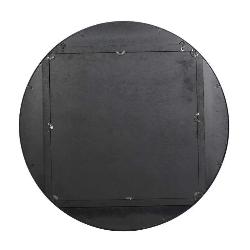 32" Brown Wood Industrial Round Wall Mirror