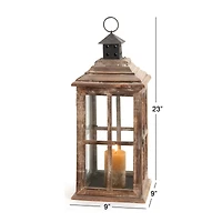 23" Brown Chinese Fir Traditional Candle Holder Lantern