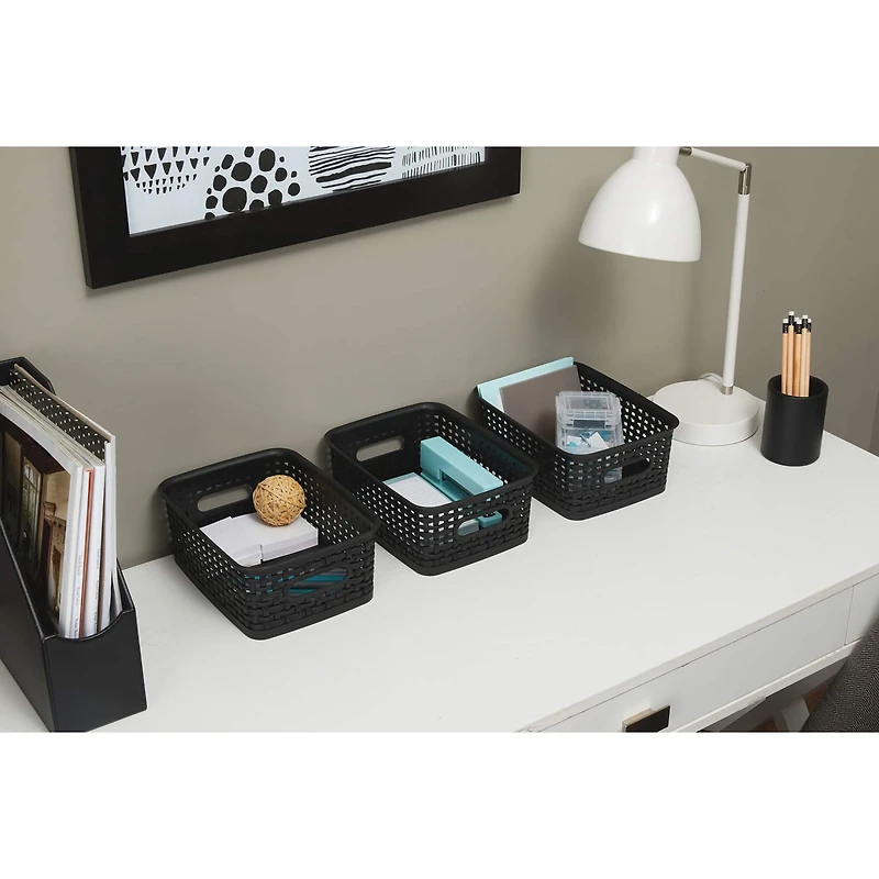 Advantus® Small Black Plastic Weave Bin, 3ct.