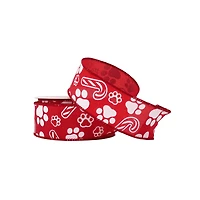 1.5" x 30ft. Red & White Paw Prints Wired Ribbon by Celebrate It®