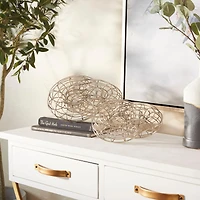 Set of 2 Silver Metal Contemporary Sculptures, 7" x 7" x 9"