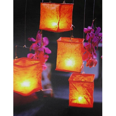 LED Flickering Garden Lantern Candles & Pink Orchids Canvas Wall Art