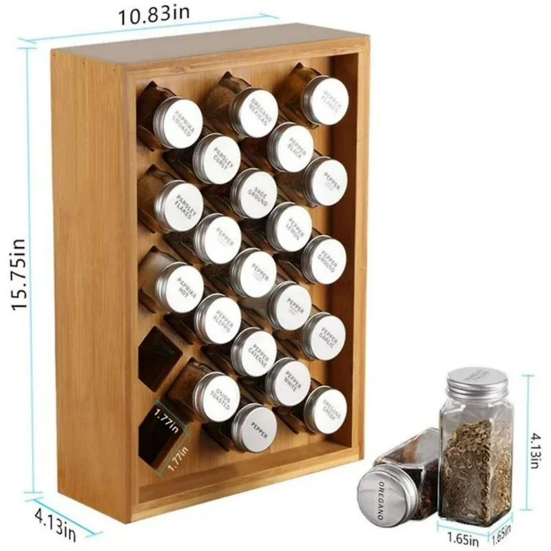 NEX™ Oumilen Free-Standing Bamboo Spice Organizer with 23 Glass Jars
