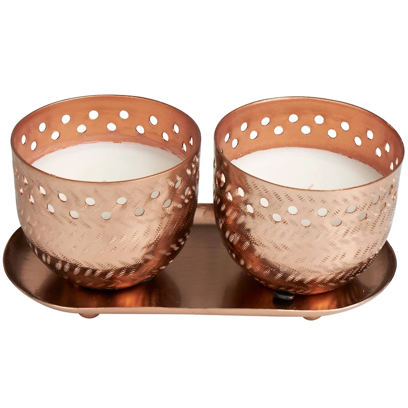 7oz. Tropical Breeze Scented Candles in Cut Out Copper Bowls and Tray