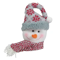 11" Gray & Red Plush Knit Snowman Head Christmas Ornament