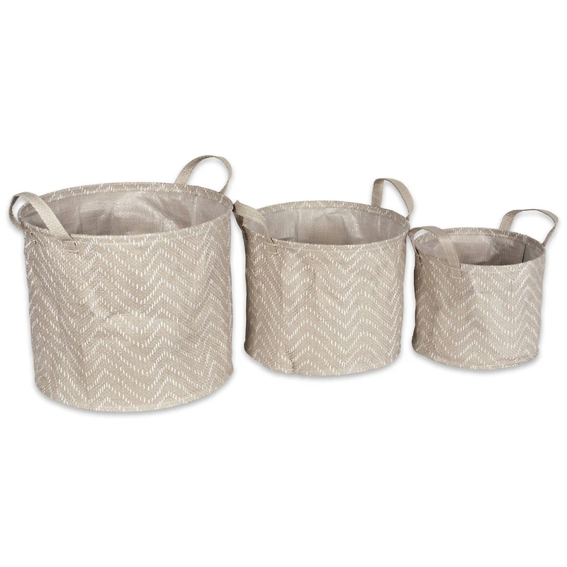 DII® Round Stone & Cream Tribal Chevron PE-Coated Woven Paper Laundry Bin Set