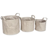 DII® Round Stone & Cream Tribal Chevron PE-Coated Woven Paper Laundry Bin Set