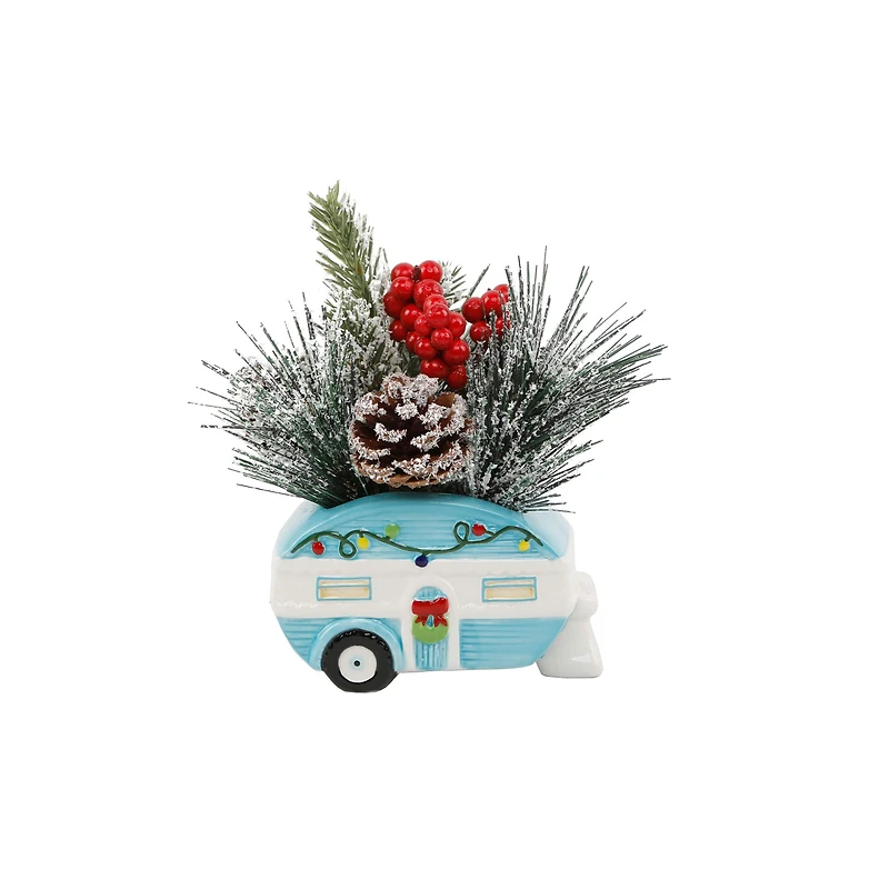 Christmas Mix In 8" Blue Ceramic Camper