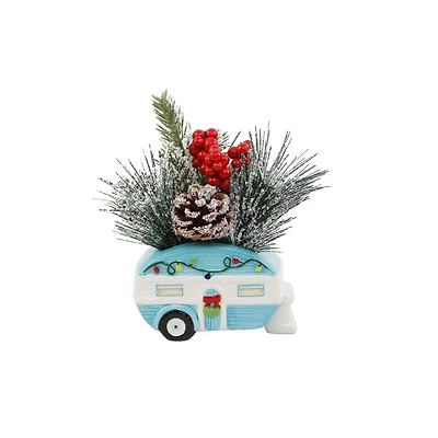 Christmas Mix In 8" Blue Ceramic Camper