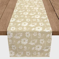 7.5ft. Tan & White Florals Cotton Twill Table Runner