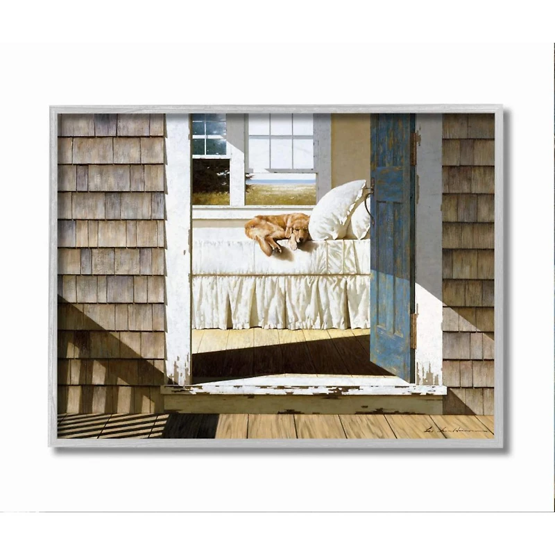 Stupell Industries Dog Nap at Cape House Wall Art in Gray Frame