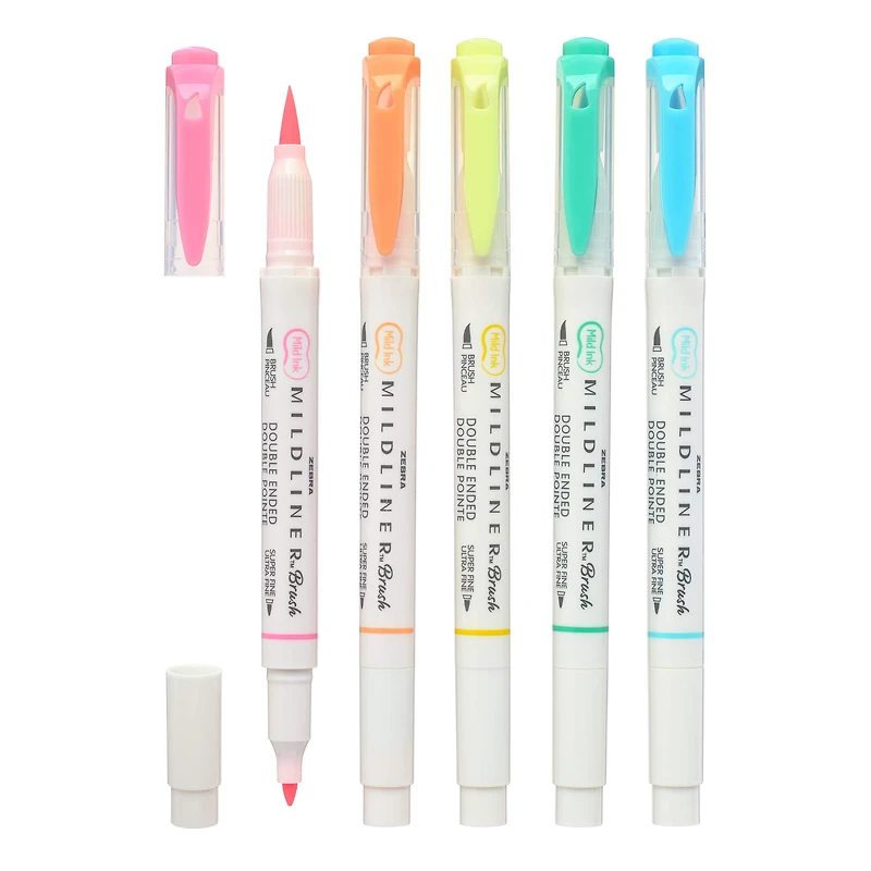 Zebra Mildliner™ Brush Pen & Marker Set, Fluorescent