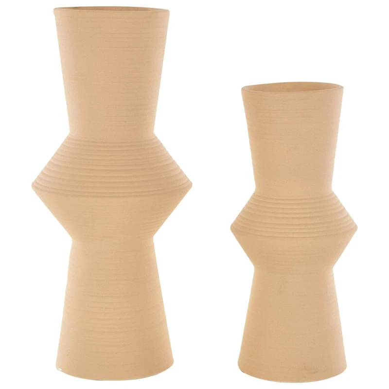 Ceramic Ribbed Cone Shaped Vase Set