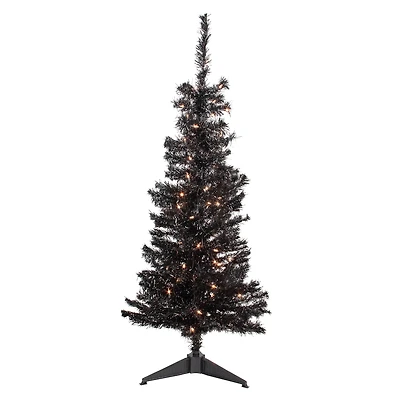 4ft. Pre-Lit Black Tinsel Artificial Christmas Tree, Clear Lights