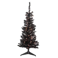 4ft. Pre-Lit Black Tinsel Artificial Christmas Tree, Clear Lights