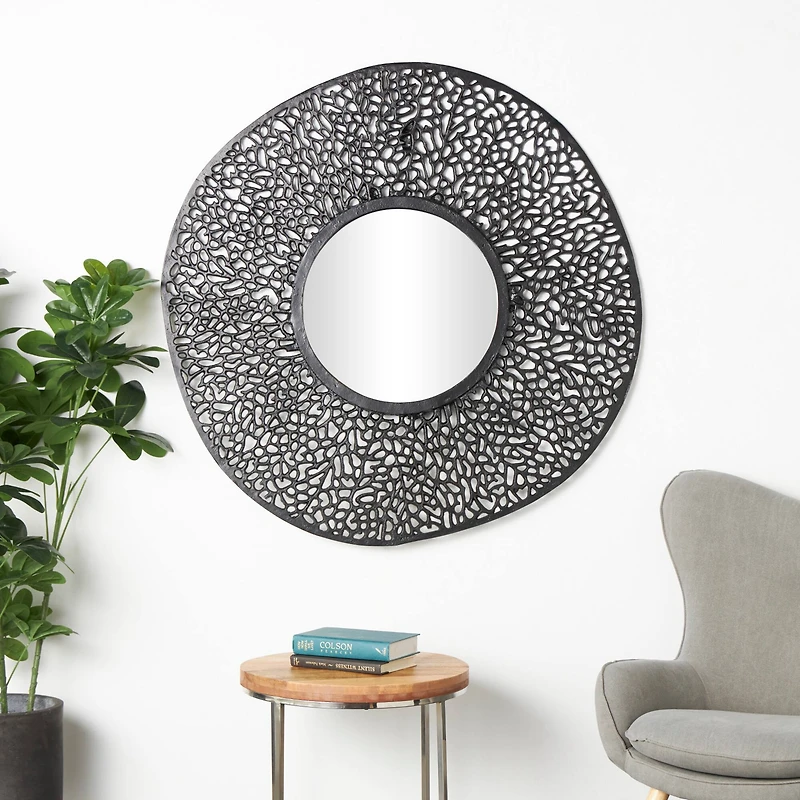 45" Black Abstract Aluminum Wall Mirror with Open Lattice Frame