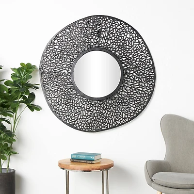 45" Black Abstract Aluminum Wall Mirror with Open Lattice Frame