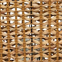 20" Brown Dried Plant Handmade Rattan Weaved Candle Lantern with Glass Holder and Handle