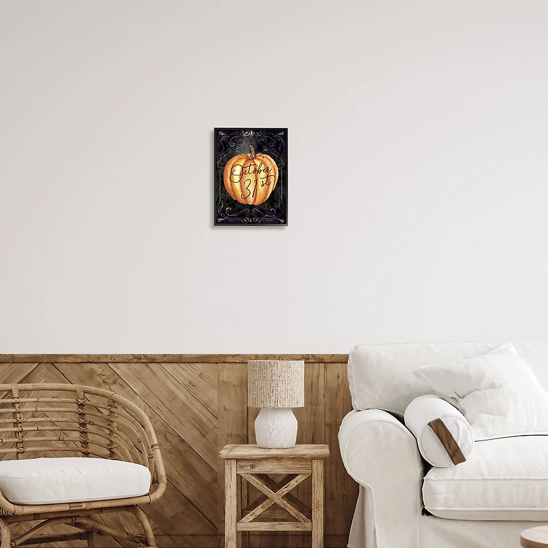 Stupell Industries October 31st Halloween Pumpkin Framed Giclee Art