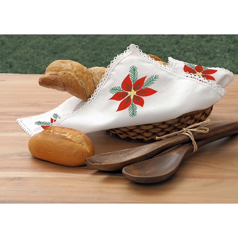 Leisure Arts® Poinsettia Bread Basket Cloth Cover Stamped Embroidery Kit