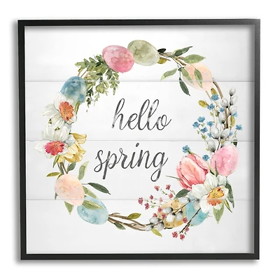 Stupell Industries Hello Spring Floral Egg Wreath Framed Giclee Art