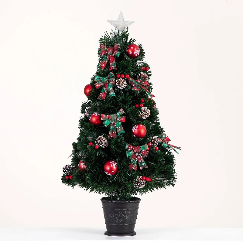 3ft. Pre-Lit Fir Artificial Christmas Tree in Planter, Clear Fiber Optic Lights
