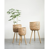 Hello Honey® Woven Bamboo Floor Baskets with Wood Legs Set