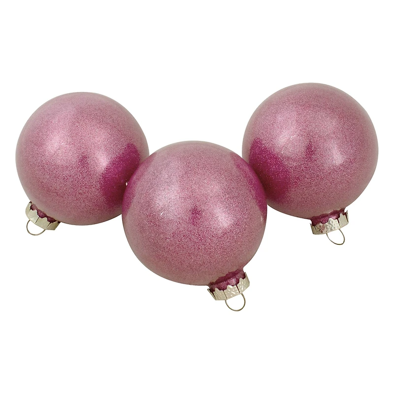 12ct. 3" Glitter & Matte Magenta Pink Finial & Glass Ball Christmas Ornaments