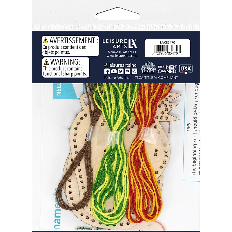 Leisure Arts® Beginner Fruit Shapes 3 Piece Wood Stitchery Ornament Kit