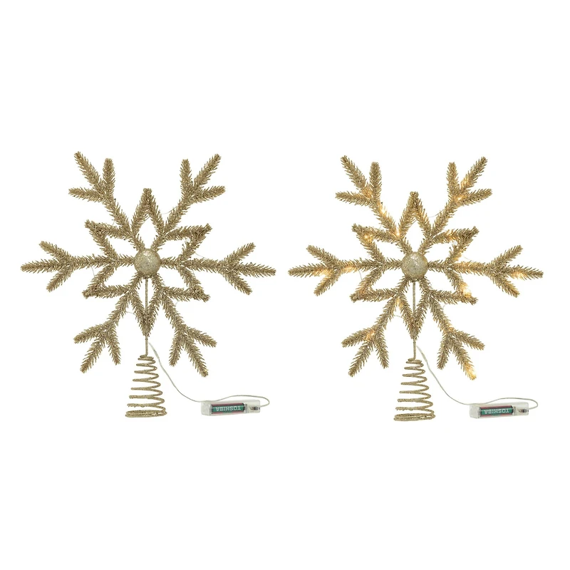 Hello Honey® 14" Champagne Plastic & Metal LED Snowflake Tree Topper with Glitter