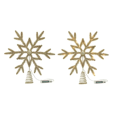 Hello Honey® 14" Champagne Plastic & Metal LED Snowflake Tree Topper with Glitter