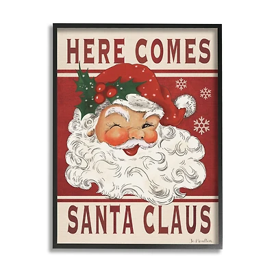 Stupell Industries Here Comes Santa Claus Smiling Vintage Framed Giclee Art