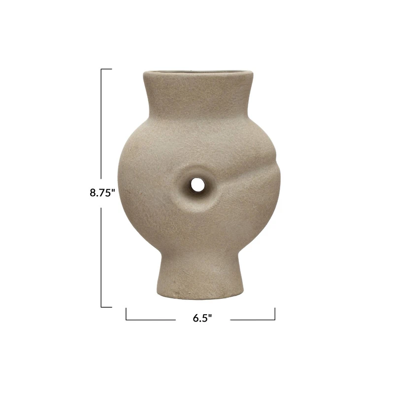 Hello Honey® Bloomingville 9" Tan Modern Terra Cotta Vase with Cut Out Detail