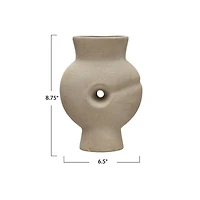 Hello Honey® Bloomingville 9" Tan Modern Terra Cotta Vase with Cut Out Detail