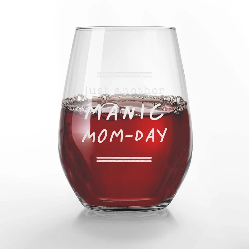 15oz. Another Manic Mom Day Engraved Stemless Wine Glass