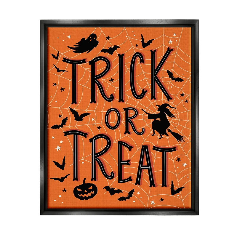 Stupell Industries Trick Or Treat Spider Web Framed Floater Canvas Wall Art