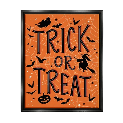 Stupell Industries Trick Or Treat Spider Web Framed Floater Canvas Wall Art