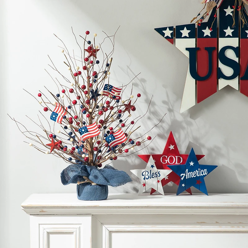 Glitzhome® 20" Patriotic America Berry Table Tree