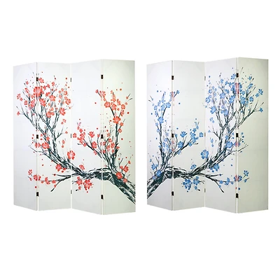 American Art Decor™ 6ft. Double-Sided 4-Panel Red & Blue Cherry Blossom Tree Canvas Room Divider