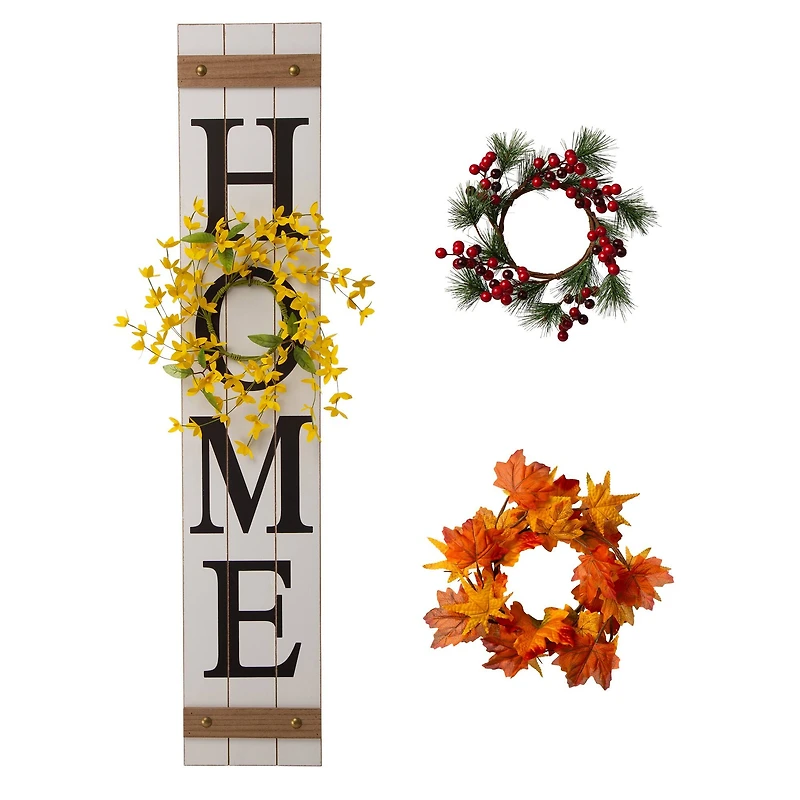 Glitzhome® 42" Wooden Home Porch Sign with Changeable Wreaths