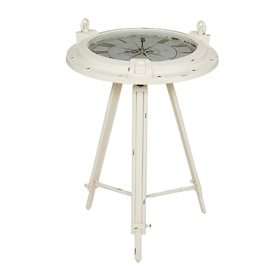 27" White Iron Coastal Accent Table