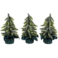 9" Unlit Iced Downswept Pine Artificial Christmas Tree Set