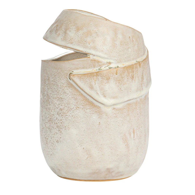 Hello Honey® 8" Cream Organic Round Stoneware Vase with Reactive Glaze