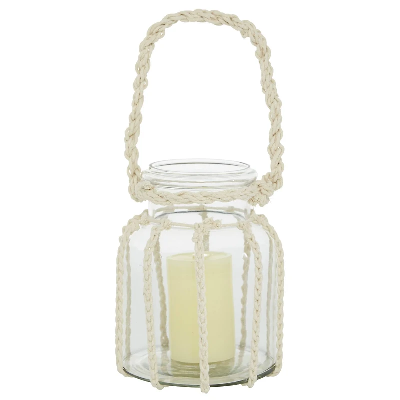 White Glass Coastal Lantern, 8" x 8" x 7"