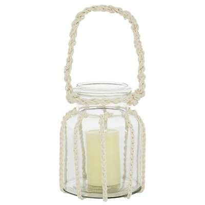 White Glass Coastal Lantern, 8" x 8" x 7"