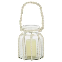 White Glass Coastal Lantern, 8" x 8" x 7"